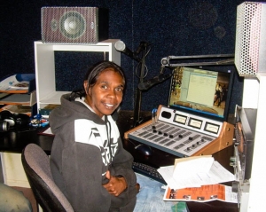 Kathy Wintinna broadcasting from Kaltjiti studio
