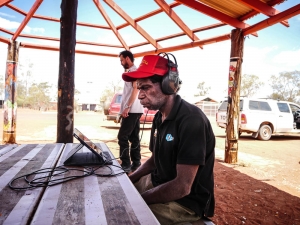 Desmond Woodforde producing the Outside Broadcast on an iPad at Mutitjulu